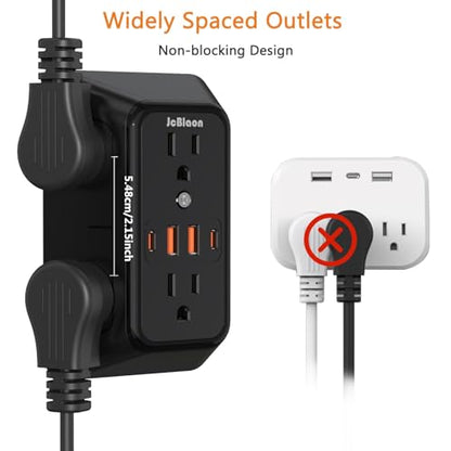 Surge Protector Outlet Extender, 6 Outlet Extender with 4 USB Charging Ports (2 USB C), 3 Sided Multi Plug Wall Adapter for Home, Office, Travel-2 Pack,Black - color: Black-6 Outlets-2 Pack