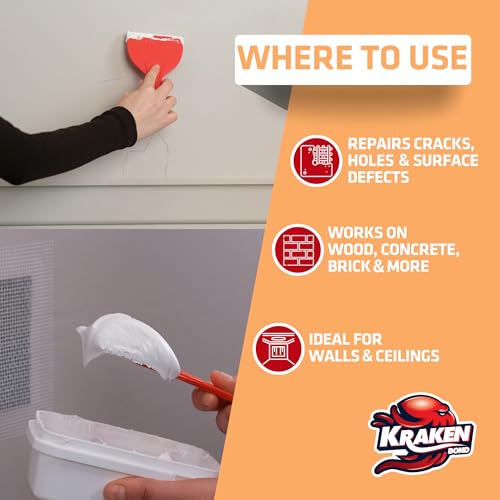 Kraken Bond Drywall Patch Repair Kit - (2x8 fl.oz.) Easy to Use Wall Patch Repair Kit for Drywall Hole & Cracks, Includes Aluminum Self-Adhesive Patch, Grit Sandpaper, Plastic Putty Knife, 2 Pack - size: 2 Pack