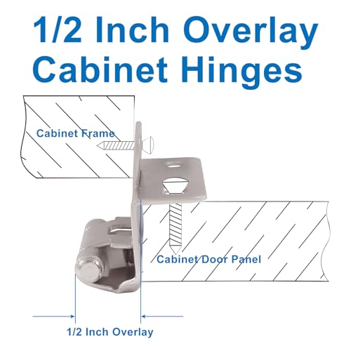 4 Pack (2 Pair) Silver 1/2" Overlay Cabinet Hinges, Partial Wrap Self Closing Kitchen Cabinet Hinges Semi Hidden Cupboard Hinges with Screws - color: Silver