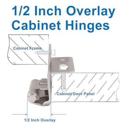 4 Pack (2 Pair) Silver 1/2" Overlay Cabinet Hinges, Partial Wrap Self Closing Kitchen Cabinet Hinges Semi Hidden Cupboard Hinges with Screws - color: Silver
