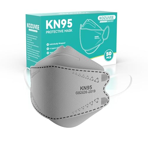 KN95 Face Masks Black for Adults, Individually Wrapped, Breathable Disposable KN95 Mask with Elastic Ear Loop - color: Grey 50 Pack