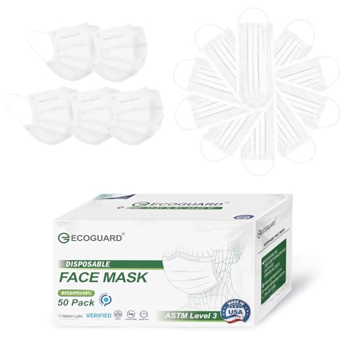 Disposable Face Masks Made in USA, 4 Ply for Families, Students, Breathable All-Day Wear & Safety, FSA HSA Eligible, ASTM Level 3 Medical Grade, 50 Pack, White - color: White, size: 50 Pack, style: Resealable Bag
