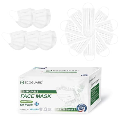 Disposable Face Masks Made in USA, 4 Ply for Families, Students, Breathable All-Day Wear & Safety, FSA HSA Eligible, ASTM Level 3 Medical Grade, 50 Pack, White - color: White, size: 50 Pack, style: Resealable Bag