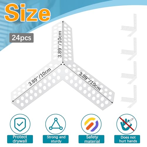 Pangda 24 Pcs 3 Way Corners for Drywall Drywall Anti Crack Reinforced Corner Bead for Inside Outside Wall Crack Repair Tool