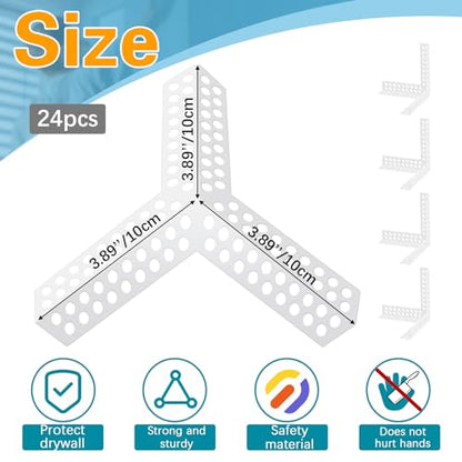 Pangda 24 Pcs 3 Way Corners for Drywall Drywall Anti Crack Reinforced Corner Bead for Inside Outside Wall Crack Repair Tool