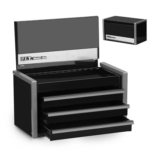 P.I.T. Mini Tool Box 8.6 Inch, Portable 3 Drawer Steel Stackable Tool Box with Magnetic Tab Locking, Black Micro Top Chest with Liner for Tools Storage and Organizers, Home DIY - color: Black, size: 3-Drawer