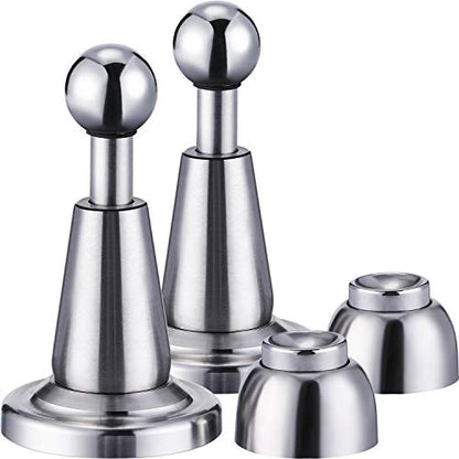 Blulu 2 Pack Magnetic Door Stopper Soft-Catch Stainless Steel Magnetic Door Catch Heavy Duty Wall Mounted & Floor Mounted Doorstops Holder for Keeping Open, Silver