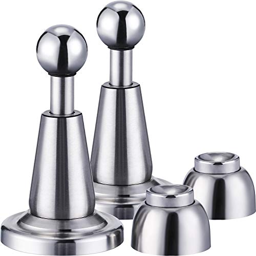 Blulu 2 Pack Magnetic Door Stopper Soft-Catch Stainless Steel Magnetic Door Catch Heavy Duty Wall Mounted & Floor Mounted Doorstops Holder for Keeping Open, Silver