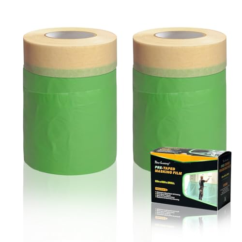 Thickened Pre-Taped Masking Film, Masking Tape Painters Plastic, Paint Protection Film Masking Master for Auto Body Walls Furniture, 22" x 66'(2 Rolls) - size: 22in x 66ft
