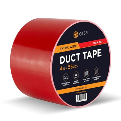 GTSE Wide Duct Tape, Red, 4 Inches x 55 Yards (164 ft), Heavy Duty, Waterproof Repair Tape for Indoor or Outdoor Use, 1 Roll - color: Red, size: 4" x 55 yards