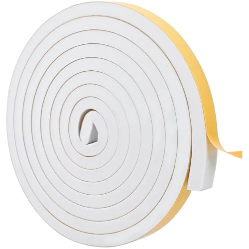 ToLanbbt White Door Window Weather Stripping Self Adhesive Foam Tape High Density Foam Sealing Strip Window Insulation Weatherproof Gasket Tape for Doors and Windows (1/2" W X 1/2" T X 16.5') - color: White, size: 1/2 In x 1/2 In x 16.5Ft