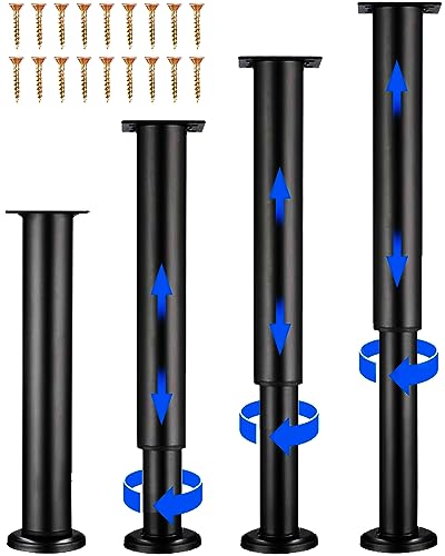 4 Pcs Adjustable Height Bed Support Furniture Legs [with Screws] for Bed Frame,Metal Adjustable 10-17inch for Bed/Sofa/Cabinet/Couch/Dresser/Table -Heavy Bed Replacement Legs (Black) - color: Black, size: (4Pcs) 10-17 inch