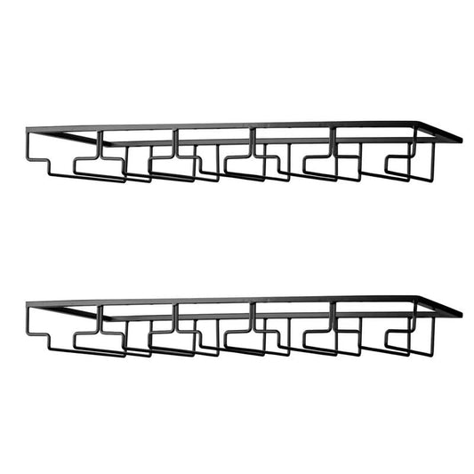 FOMANSH Wine Glass Rack - Under Cabinet Stemware Wine Glass Holder Glasses Storage Hanger 2 Pack Metal Organizer for Bar Kitchen 5 Rows Black - color: Black, size: 5 Rows 2 Packs