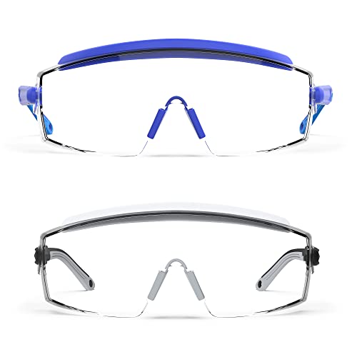 Anti Fog Safety Glasses Safety Goggles Over Glasses Protective Glasses with Anti Scratch Lenses Adjustable - color: 2 Pack (Blue + Grey)