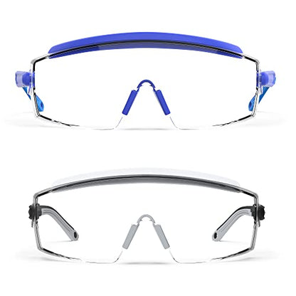 Anti Fog Safety Glasses Safety Goggles Over Glasses Protective Glasses with Anti Scratch Lenses Adjustable - color: 2 Pack (Blue + Grey)
