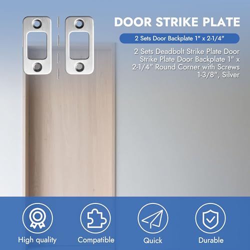 2 Sets Security Deadbolt Strike Plate Kit, 1" x 2-1/4" Door Strike Plate Shim & Spacer, Reinforced Stainless Steel Dead Bolt Strike Plates for Door Jamb Repair, Includes Long Screws (Brushed Nickel)