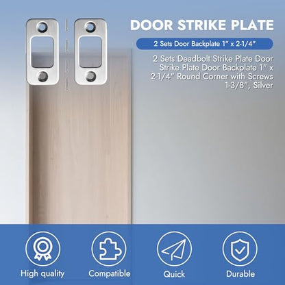 2 Sets Security Deadbolt Strike Plate Kit, 1" x 2-1/4" Door Strike Plate Shim & Spacer, Reinforced Stainless Steel Dead Bolt Strike Plates for Door Jamb Repair, Includes Long Screws (Brushed Nickel)