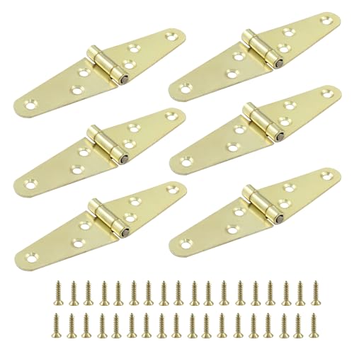 Piutouyar 6 Pcs Heavy Duty Gold Strap Hinges, 2 Inch Shed Hinges Cabinet Latch Door Hinge Gate Hinge with Mounting Screws - color: Gold