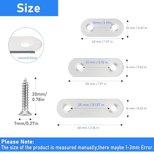 40 Pcs Stainless Straight Bracket (1.57*0.63 inch) Flat Straight Braces, Metal Fixed Connecting Plate, Can be Used to Repair Furniture, Bookcase, Table,Chair Legs, Beds Etc. with 80 Pcs 304 SS Screws - size: 40mm / 40 Pcs