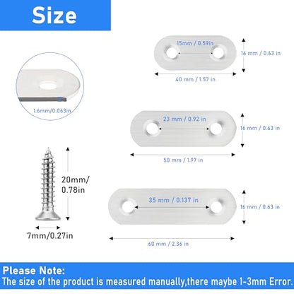 32 Pcs Stainless Straight Bracket (1.96*0.63 inch) Flat Straight Braces, Metal Fixed Connecting Plate, Can be Used to Repair Furniture, Bookcase, Table,Chair Legs, Beds Etc. with 64 Pcs 304 SS Screws - size: 50mm / 32 Pcs