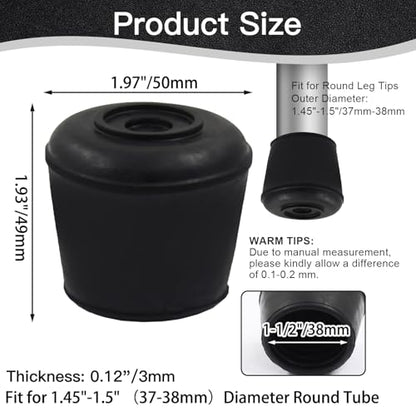 4pcs 1-1/2 Inch Round Chair Leg Tips Caps, Non-Slip Rubber Chair Leg Floor Protectors, Black Furniture Leg Caps Fit for 1.45"-1.5" (37-38mm) Diameter Round Feet - size: 1-1/2 Inch-Black-4pcs
