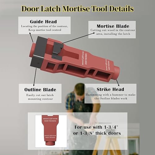 Door Latch Installation Kit with Mortise Blade, Door Latch Mortise Kit Template for Easy Accurate Professional Cut Fits 1-3/8" to 1-3/4" Thick Wooden Doors (Red)