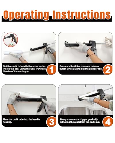 Holothurian Caulking Gun, Caulk Gun No Drip,Sealant Finishing Tool Grout Scraper for Kitchen Bathroom Window Sink Joint, 1/10 Gallon Cartridge, 10:1 Thrust Ratio, Black - color: Black