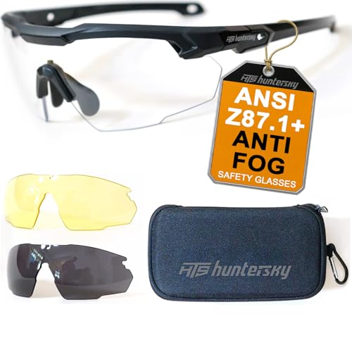 HTS HUNTERSKY Ballistic Tactical Shooting Glasses ANSI Z87+ UV400 Protective Eyewear - color: S57bk-3 Colors Lens Set (No Foam Nor Elastic Band)