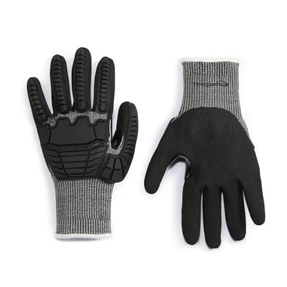 Amazon Basics Impact Protection Work Gloves - Cut Level A2, ANSI Level 4 Abrasion, Touchscreen Compatible, 15G Sandy Nitrile Palm, X-Small, Black with White Edge - size: X-Small