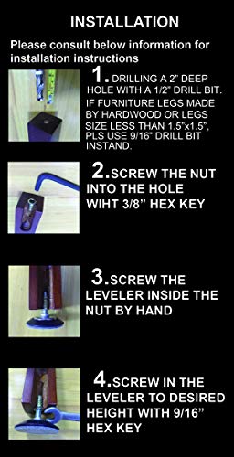 Furniture Levelers - Adjustable Leveling Legs for Tables Chairs Cabinets Felt Pads Included (4, D64mm Black) - size: D64mm Black