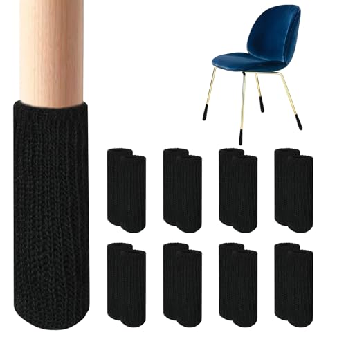 16 PCS Black Furniture Leg Socks - Small Knitted Chair Leg Floor Protectors for Hardwood Floors - Fits Round and Square Legs - High Elastic Bar Stool Chair Leg Covers Furniture Caps Set for All Shapes - size: 16 Pcs Black Small