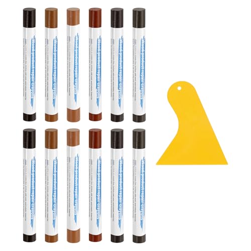 uxcell 12Pcs Wood Filler Sticks, Furniture Scratch Repair Wax Crayons Furniture Touch Up Markers Wood Repair Wax Kit with Spatula for Wood Furniture, 12 Colors Walnut & Teak Series - color: Walnut Teak Series