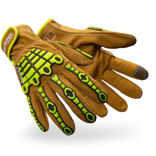 HexArmor Chrome Series 4090IMP IronHide Leather Work Gloves - ANSI A8 Cut Resistance, Level 2 Impact Protection, Fluid-Resistant OilGuard, Touchscreen Capable | Small - color: Chrome Series 4090imp | Ironhide & Impact, size: Small