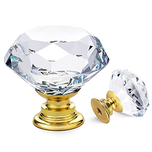 Ravinte 5 Pack Crystal Knobs for Dresser Drawers Glass Cabinet Knobs Diamond Shaped Drawer Knobs - 30 mm Knobs with Gold Base - color: Gold