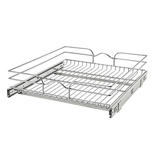 Rev-A-Shelf Kitchen Cabinet Pullout Shelf and Drawer Organizer Slide Out Pantry Storage Basket in Multiple Sizes, 21 x 22 In, 5WB1-2122CR-1 - size: 21" W X 22"d, style: Single Tier