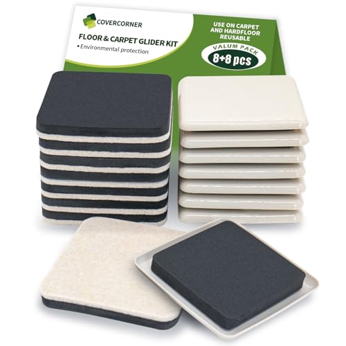 Furniture Sliders for Hardwood Floors, Square Furniture Sliders for Carpet, 16 PCS 3 1/2 inch Combo Pack, Sliders for Moving Furniture - color: Beige+black, size: 16PCS 3 1/2" Beige