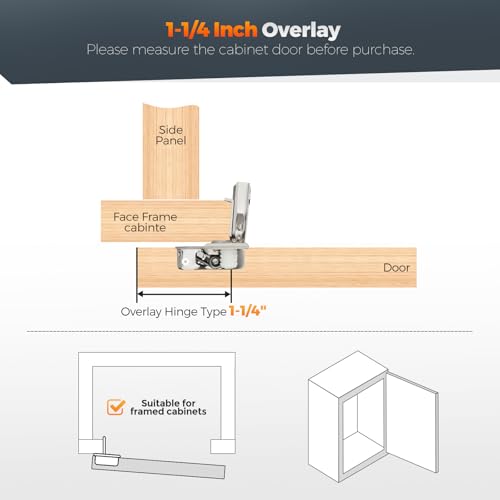 10 Pack (5 Pairs) 1-1/4" Overlay Soft Close Cabinet Hinges, Satin Nickel Stainless Steel Concealed Hinges with 3D Self-Closing for Face Frame Doors & Kitchens - size: 1-1/4 inch Overlay