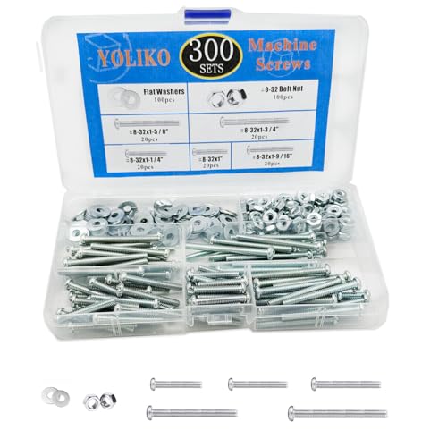 300 Pcs Machine Screws 8/32 Knob/Pull Screws Bolt Nut Flat Washers Assortment Kit Carbon Steel Zinc-Plated Phillips Used for Industrial&Construction Fasteners 5 Sizes Length #8-32x1 to#8-32x1-3/4" - size: 300 Pcs Machine Screw Kit