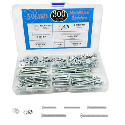300 Pcs Machine Screws 8/32 Knob/Pull Screws Bolt Nut Flat Washers Assortment Kit Carbon Steel Zinc-Plated Phillips Used for Industrial&Construction Fasteners 5 Sizes Length #8-32x1 to#8-32x1-3/4" - size: 300 Pcs Machine Screw Kit