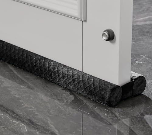 Ciieyuo Premium Velvet Door Draft Stopper, 30'' to 36'' Adjustable Gap Filler, Double-Sided Windproof Seal, Easy Install to Block Noise, Cold Air, Light, Dust, and Drafts - color: Black, size: 30'' to 36''