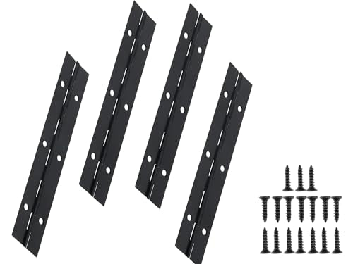 Continuous Piano Hinges, Black 304 Stainless Steel Folding Hinges with Mounting Screws for Doors Cabinets Windows Boxes, 6 Inch (4 Pack) - size: 6IN -1.2IN-4PACK