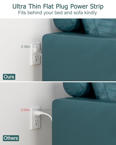2 Pack 5Ft Flat Plug Small Power Strip,3-Side White Extension Cord with 6 Wide Outlets Extender,No Surge Protector,Cruise Ship Essentials,Multi Plug for College Dorm Home Office Travel,Wall Mount,ETL - size: 5FT- 2 PACK