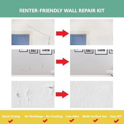 Wall Mending Agent 2 Pack, Drywall Repair Paste, White Wall Filler for Nail Holes Scratches Stains Cracks, Quick Drying No Shrinkage Wall Repair Cream for Home Rental Wall Touch Ups