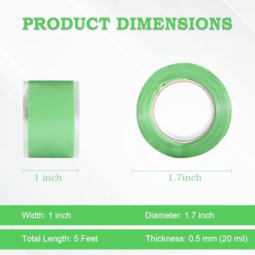 Self Fusing Silicone Tape 1 in x 5' Green Waterproof Rubber Leak Proof Sealing Rubber Self-amalgamating Tape for Emergency Hot and Cold Water Pipe Repairs and Tool Fixation - size: 1 Roll - 5 ft - Green - 20 mil Thickness