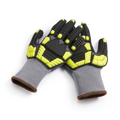 Amazon Basics Safety Work Gloves, Cut Level A1, Abrasion ANSI Level A4, Impact Protection, Touch Screen Friendly, 15G Sandy Nitrile Palm, Abrasion Resistant, Yellow, Size Large, Pack of 120 Pairs - size: Large