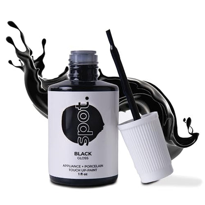 spot. High-Gloss Black Touch Up Paint – Porcelain and Appliance Repair for Chips, Stains, Scratches, and Cracks on Fridges, Microwaves, Dishwashers, Dryers, Tiles, and Metal Surfaces – 1 fl oz - color: Black Pearl