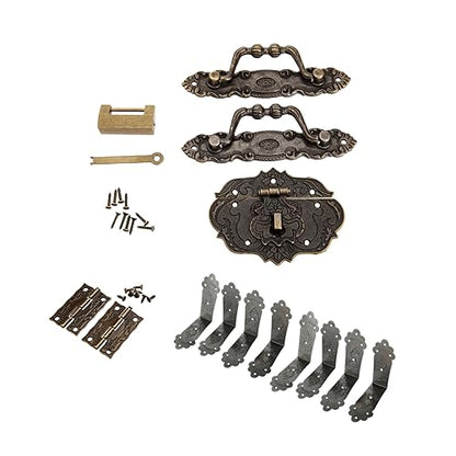 dophee Retro Decorative Lock, Latch Hasps, Pulls Handles, Hinges and Corner Brackets Hardware Kit for Jewelry Box Cabinet Wooden Box Handcrafts Project - style: Corner Bracket Kit