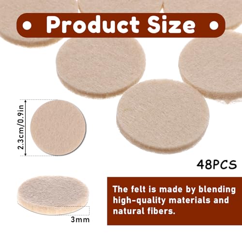 48Pcs Adhesive Felt Pads for Cabinet Doors 3/4" Thin Furniture Felt Pads for Chair Legs Small Felts Pad for Coasters Bottom Dots Round Foam Circles Cushion Dots for Hardwood Floors Vase