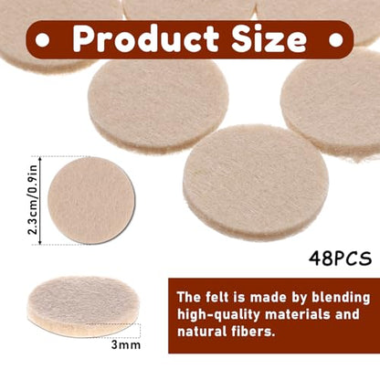 48Pcs Adhesive Felt Pads for Cabinet Doors 3/4" Thin Furniture Felt Pads for Chair Legs Small Felts Pad for Coasters Bottom Dots Round Foam Circles Cushion Dots for Hardwood Floors Vase