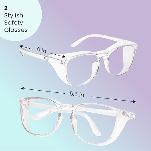 Aqulius 2 Pack Stylish Safety Glasses Goggles, Scratch Resistant, Safety Glasses for Women, Blue Light, Glasses for Nurses - color: Clear/Clear